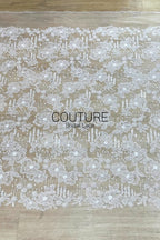 Beadings Lace: Ivory Floral Lace Appliqués with Densely Beaded Pearl Embellished Floral Edge, 3 Meters