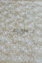 Beadings Lace: Ivory Floral Lace Appliqués with Densely Beaded Pearl Embellished Floral Edge, 3 Meters