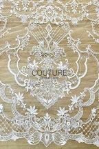 Beadings Lace: Ivory Ornate Baroque Medallion with Intricate Scalloped Floral Diamond Edge, 3 Meters