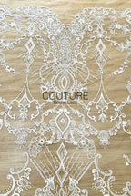 Beadings Lace: Ivory Ornate Baroque Medallion with Intricate Scalloped Floral Diamond Edge, 3 Meters