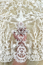 Beadings Lace: Ivory Ornate Baroque Medallion with Intricate Scalloped Floral Diamond Edge, 3 Meters