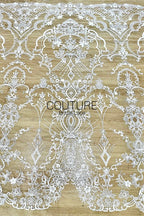 Beadings Lace: Ivory Ornate Baroque Medallion with Intricate Scalloped Floral Diamond Edge, 3 Meters