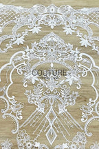 Beadings Lace: Ivory Ornate Baroque Medallion with Intricate Scalloped Floral Diamond Edge, 3 Meters