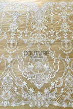 Beadings Lace: Ivory Ornate Baroque Medallion with Intricate Scalloped Floral Diamond Edge, 3 Meters