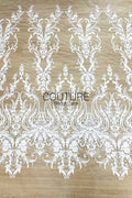 Beadings Lace: White Ornate Baroque Scrollwork with Floral Scalloped Lace Edge Detail, 3 Meters