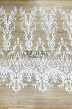 Beadings Lace: White Ornate Baroque Scrollwork with Floral Scalloped Lace Edge Detail, 3 Meters