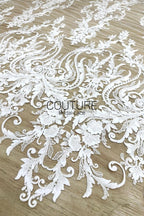 Beadings Lace: White Ornate Baroque Scrollwork with Floral Scalloped Lace Edge Detail, 3 Meters