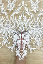 Beadings Lace: White Ornate Baroque Scrollwork with Floral Scalloped Lace Edge Detail, 3 Meters