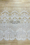 Beadings Lace: Ivory Ornate Floral Medallion Pattern with Scalloped Floral Beaded Lace Edge, 3 Meters