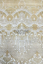 Beadings Lace: Ivory Ornate Floral Medallion Pattern with Scalloped Floral Beaded Lace Edge, 3 Meters