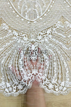 Beadings Lace: Ivory Ornate Floral Medallion Pattern with Scalloped Floral Beaded Lace Edge, 3 Meters