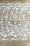 Beadings Lace: White Floral Embroidered Pattern with Scalloped Floral Edge Border, 3 Meters