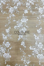 Beadings Lace: White Floral Embroidered Pattern with Scalloped Floral Edge Border, 3 Meters