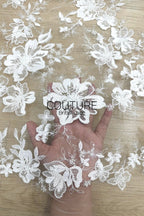 Beadings Lace: White Floral Embroidered Pattern with Scalloped Floral Edge Border, 3 Meters