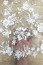 Beadings Lace: White Floral Embroidered Pattern with Scalloped Floral Edge Border, 3 Meters