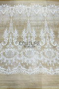 Beadings Lace: Ivory Ornate Floral Scrollwork with Delicate Scalloped Eyelash Fringe Edge, 3 Meters
