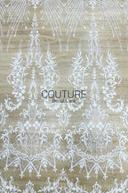 Beadings Lace: Ivory Ornate Floral Scrollwork with Delicate Scalloped Eyelash Fringe Edge, 3 Meters