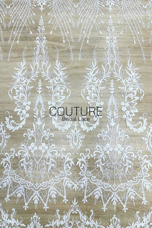 Beadings Lace: Ivory Ornate Floral Scrollwork with Delicate Scalloped Eyelash Fringe Edge, 3 Meters