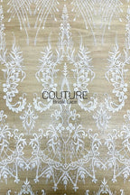 Beadings Lace: Ivory Ornate Floral Scrollwork with Delicate Scalloped Eyelash Fringe Edge, 3 Meters