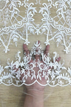 Beadings Lace: Ivory Ornate Floral Scrollwork with Delicate Scalloped Eyelash Fringe Edge, 3 Meters