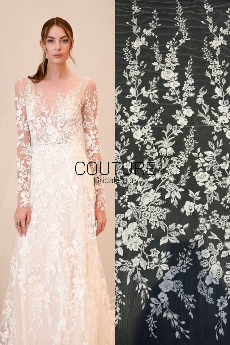 Floral Lace: Scattered Floral Vine with Scalloped Border, 3 Meters