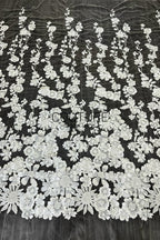 Floral Lace: White Dimensional Floral Vine Clusters with Scalloped Floral Edge Border, 1 Meter