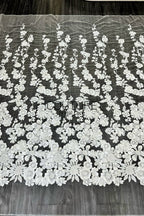 Floral Lace: White Dimensional Floral Vine Clusters with Scalloped Floral Edge Border, 1 Meter