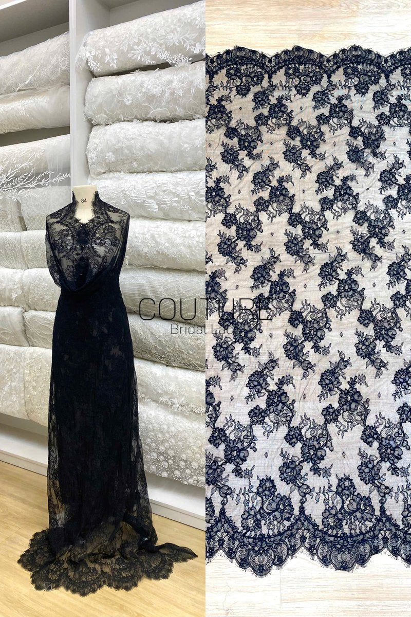 Color Lace: Floral Vine Scatter with Scalloped Eyelash Lace Border Edge, 3 Meters
