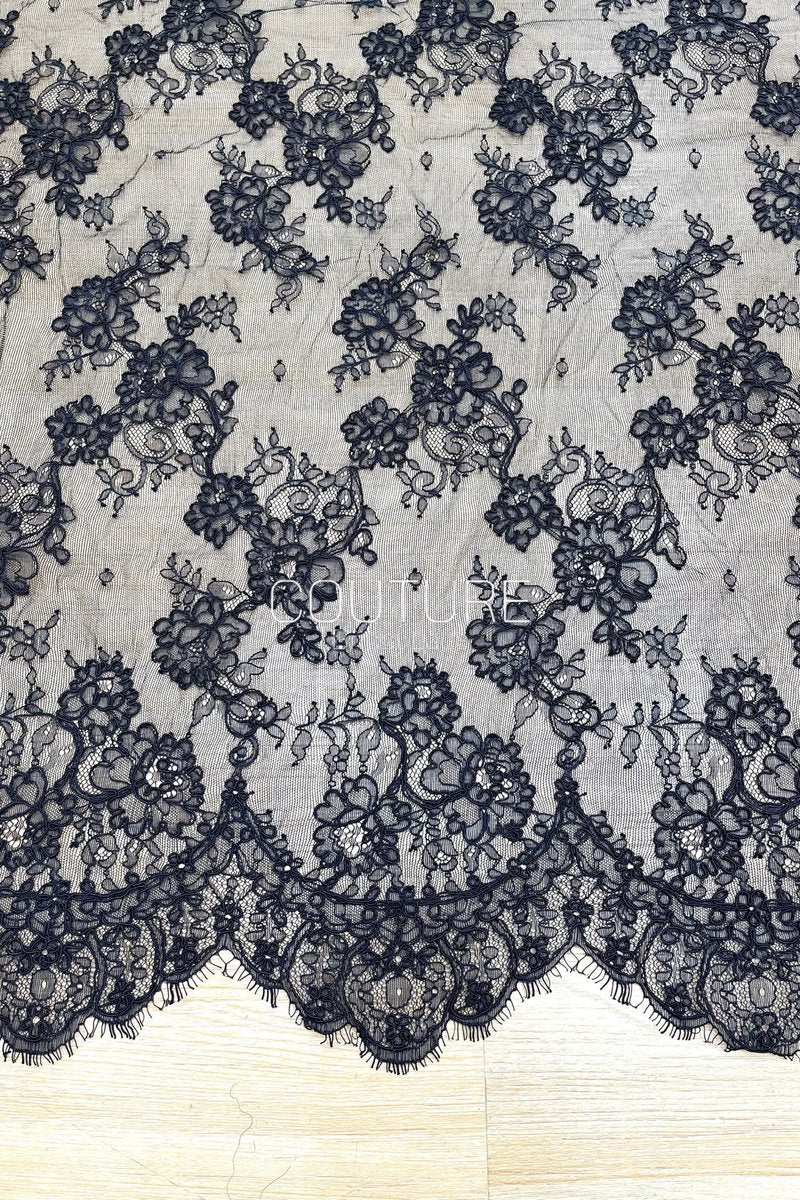 Color Lace: Floral Vine Scatter with Scalloped Eyelash Lace Border Edge, 3 Meters