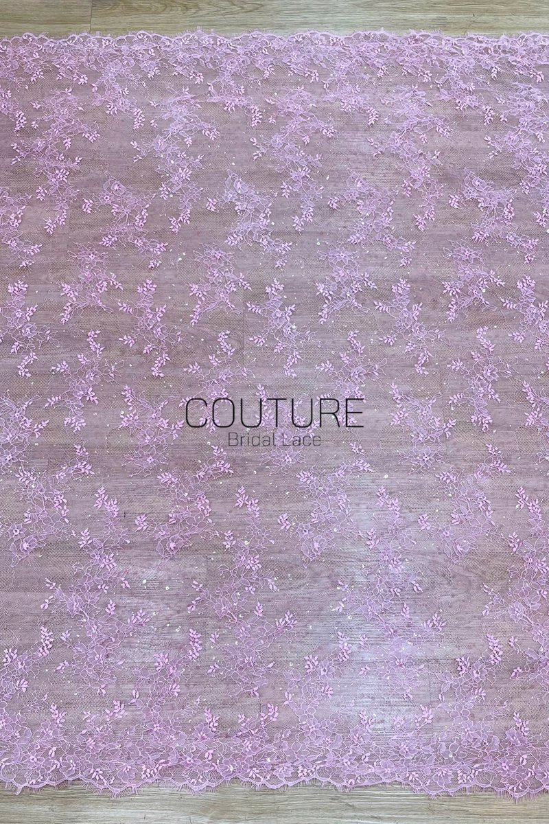 Color Lace: Lilac Pink Floral Vine with Scalloped Eyelash Fringe Border Edge, 3 Meters