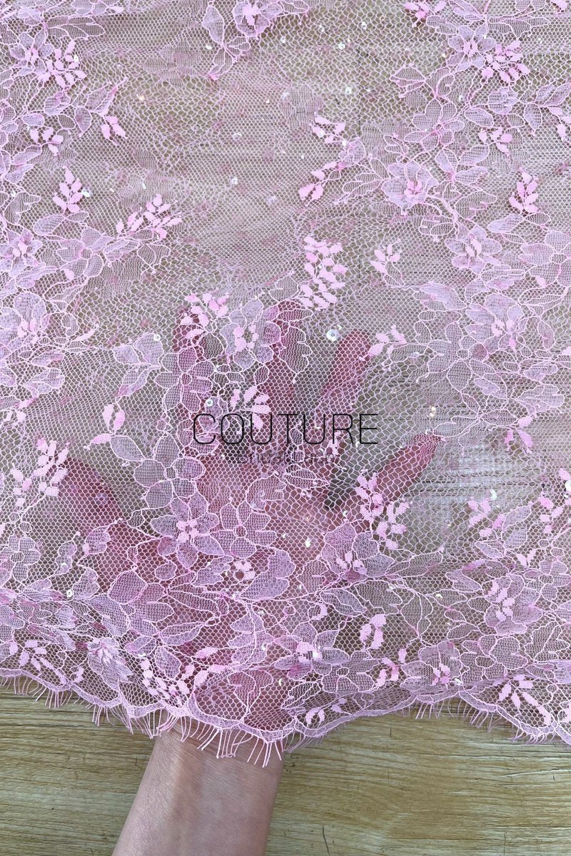 Color Lace: Lilac Pink Floral Vine with Scalloped Eyelash Fringe Border Edge, 3 Meters