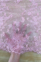 Color Lace: Lilac Pink Floral Vine with Scalloped Eyelash Fringe Border Edge, 3 Meters