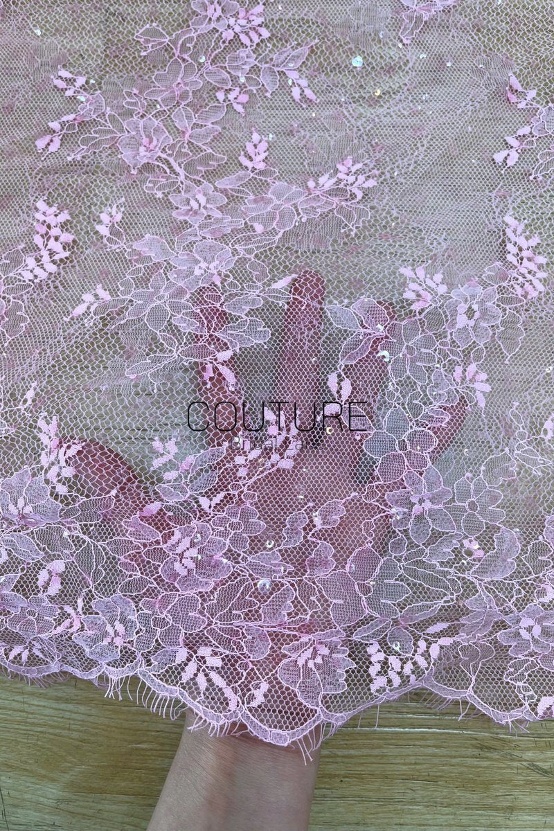 Color Lace: Lilac Pink Floral Vine with Scalloped Eyelash Fringe Border Edge, 3 Meters