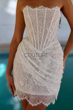 Corded Chantilly French Lace: White Scattered Delicate Floral Sprigs with Floral Scalloped Border, 3 Meters