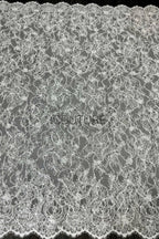 Corded Chantilly French Lace: White Scattered Delicate Floral Sprigs with Floral Scalloped Border, 3 Meters
