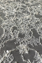 Corded Chantilly French Lace: White Scattered Delicate Floral Sprigs with Floral Scalloped Border, 3 Meters