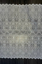 Beaded Chantilly Lace: White Art Deco Geometric Chandelier Medallion with Scattered Sequins and Eyelash Scalloped Border, 3 Meters
