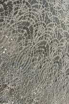 Beaded Chantilly Lace: White Art Deco Geometric Chandelier Medallion with Scattered Sequins and Eyelash Scalloped Border, 3 Meters