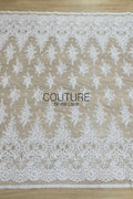 Corded Chantilly French Lace: White Daisy Floral Clusters with Dragonfly Accents, Heavy Tulle, 3 Meters