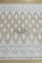 Corded Chantilly French Lace: White Daisy Floral Clusters with Dragonfly Accents, Heavy Tulle, 3 Meters