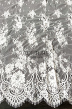 Chantilly French Lace: Black Vertical Cascading Floral Clusters with Ornate Arch Scalloped Border, 3 Meters