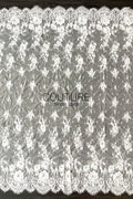 Chantilly French Lace: Black Vertical Cascading Floral Clusters with Ornate Arch Scalloped Border, 3 Meters