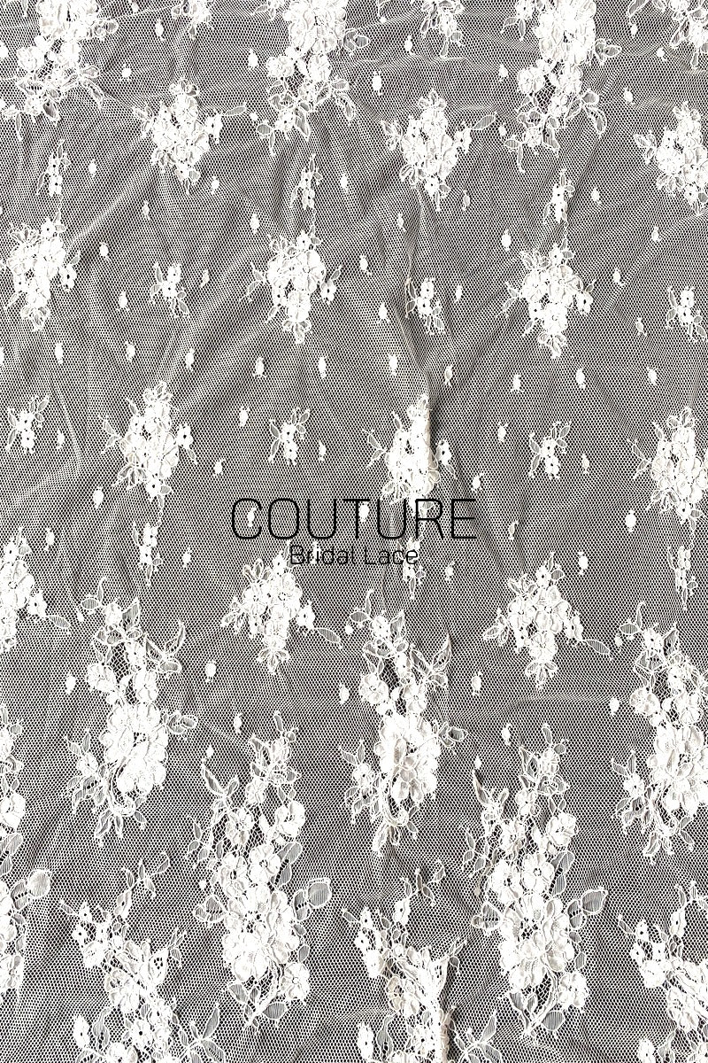 Chantilly French Lace: Black Vertical Cascading Floral Clusters with Ornate Arch Scalloped Border, 3 Meters