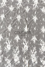 Chantilly French Lace: Black Vertical Cascading Floral Clusters with Ornate Arch Scalloped Border, 3 Meters
