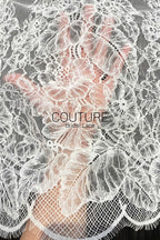 Corded Chantilly French Lace: Off-White Floral Spray with Ornate Double Border and Eyelash Scallop, 3 Meters