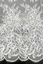 Corded Chantilly French Lace: Off-White Floral Spray with Ornate Double Border and Eyelash Scallop, 3 Meters