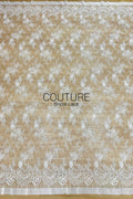 Corded Chantilly French Lace: White Featherweight Scattered Floral Spray with Scroll Border, 3 Meters