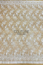 Corded Chantilly French Lace: White Featherweight Scattered Floral Spray with Scroll Border, 3 Meters