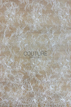 Corded Chantilly French Lace: White Allover Floral Trellis with Scalloped Border, 3 Meters