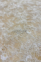Corded Chantilly French Lace: White Allover Floral Trellis with Scalloped Border, 3 Meters